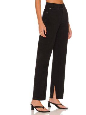 NWT WeWoreWhat Mom Slit Straight Jean in Black, Size 25 Black Jeans With Slit